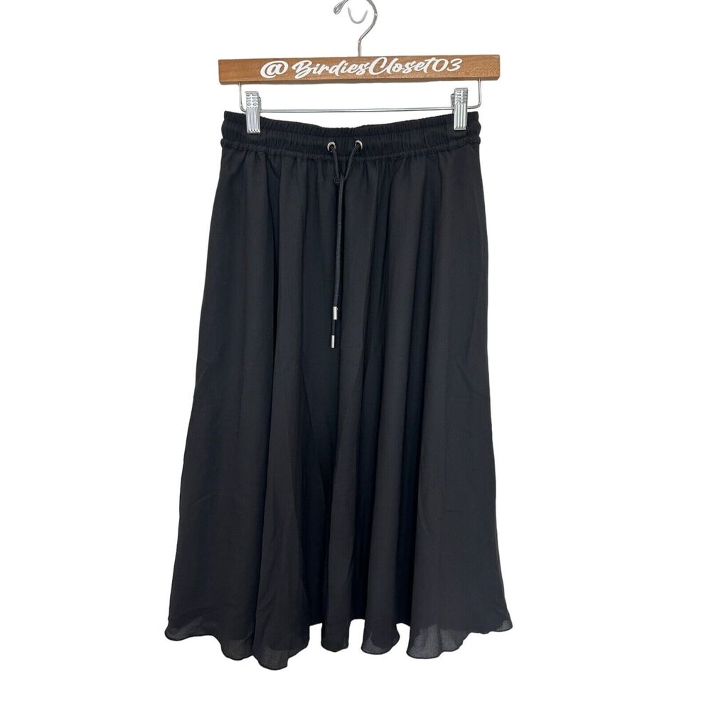 ATM Anthony Thomas Melillo Black Midi Casual Smocked Waist Skirt NWOT S